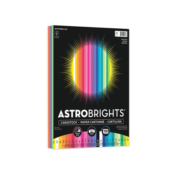 Astrobrights 91398 12.57 Color Cardstock, 65 lb, 8.5 x 11, Assorted